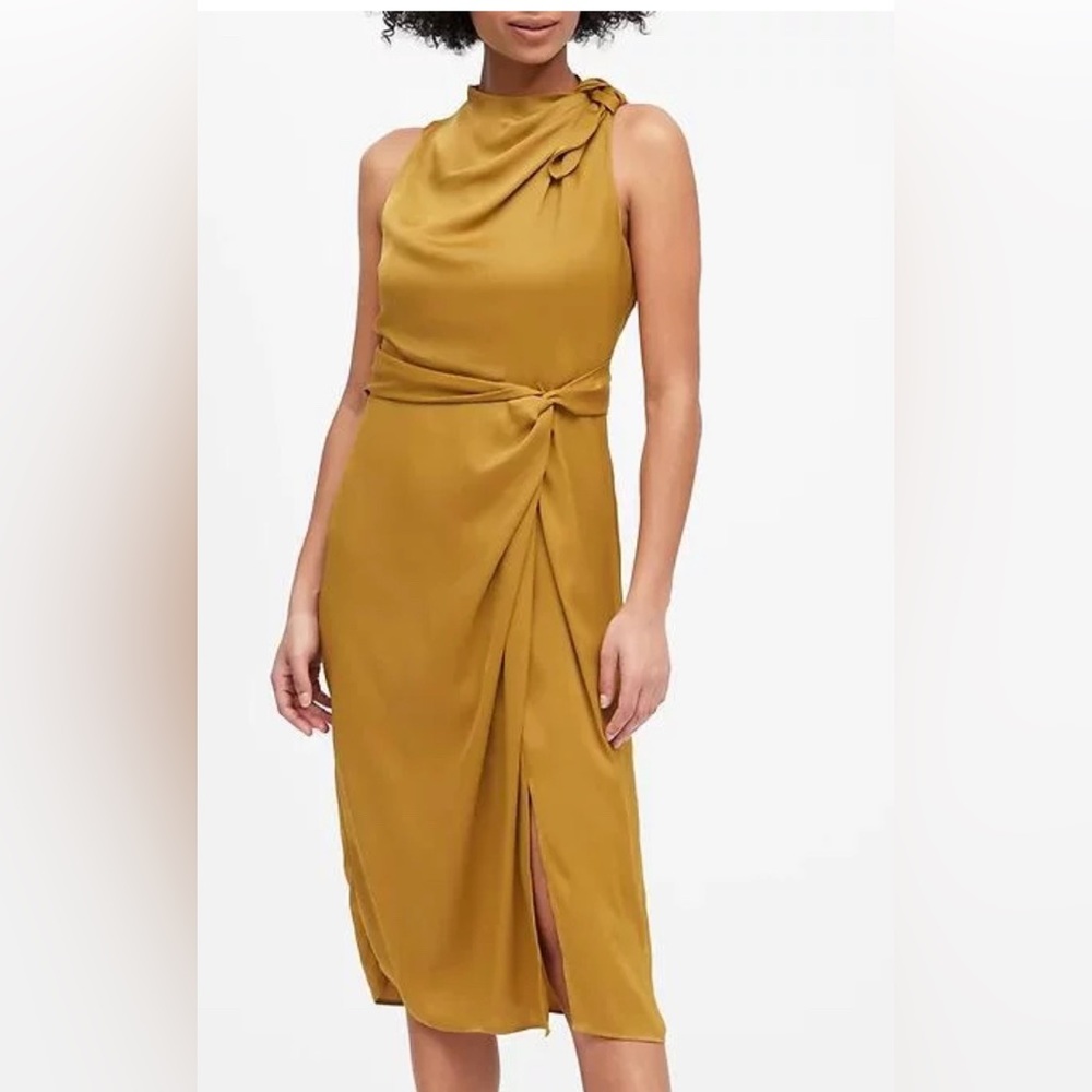 Satin tie-neck sheath dress - Banana Republic